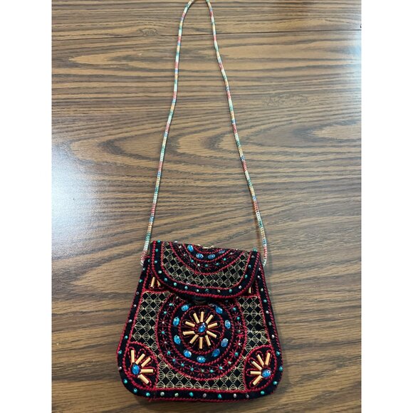 Red black blue small beaded crossbody bag - Picture 1 of 10